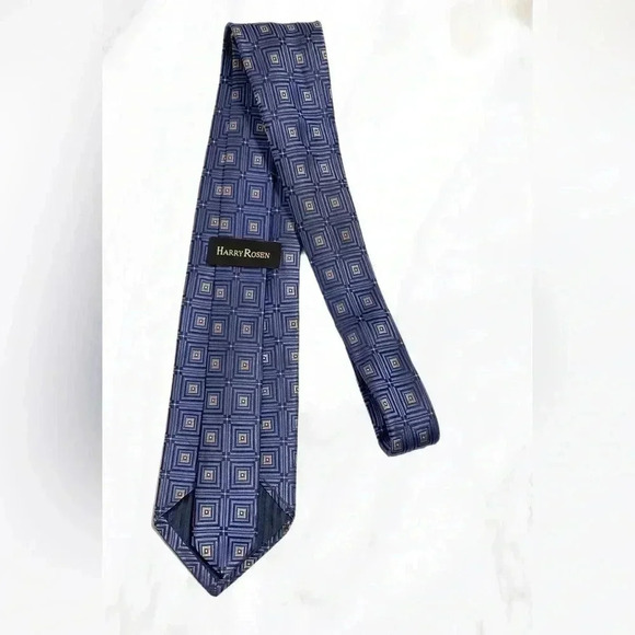 Harry Rosen  100% silk blue and grey geometric medallion tie - Picture 2 of 3